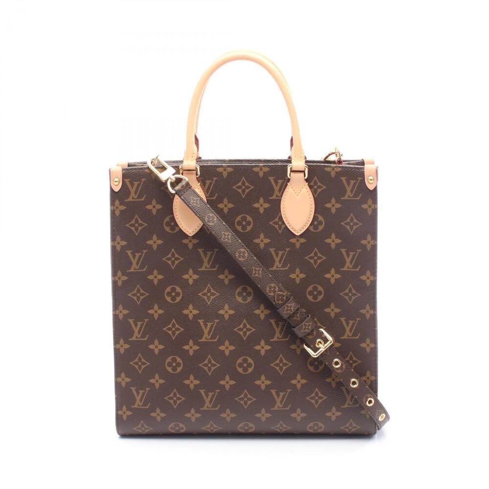 Louis Vuitton Sac Plat Monogram Tote Bag Canvas Leather Brown